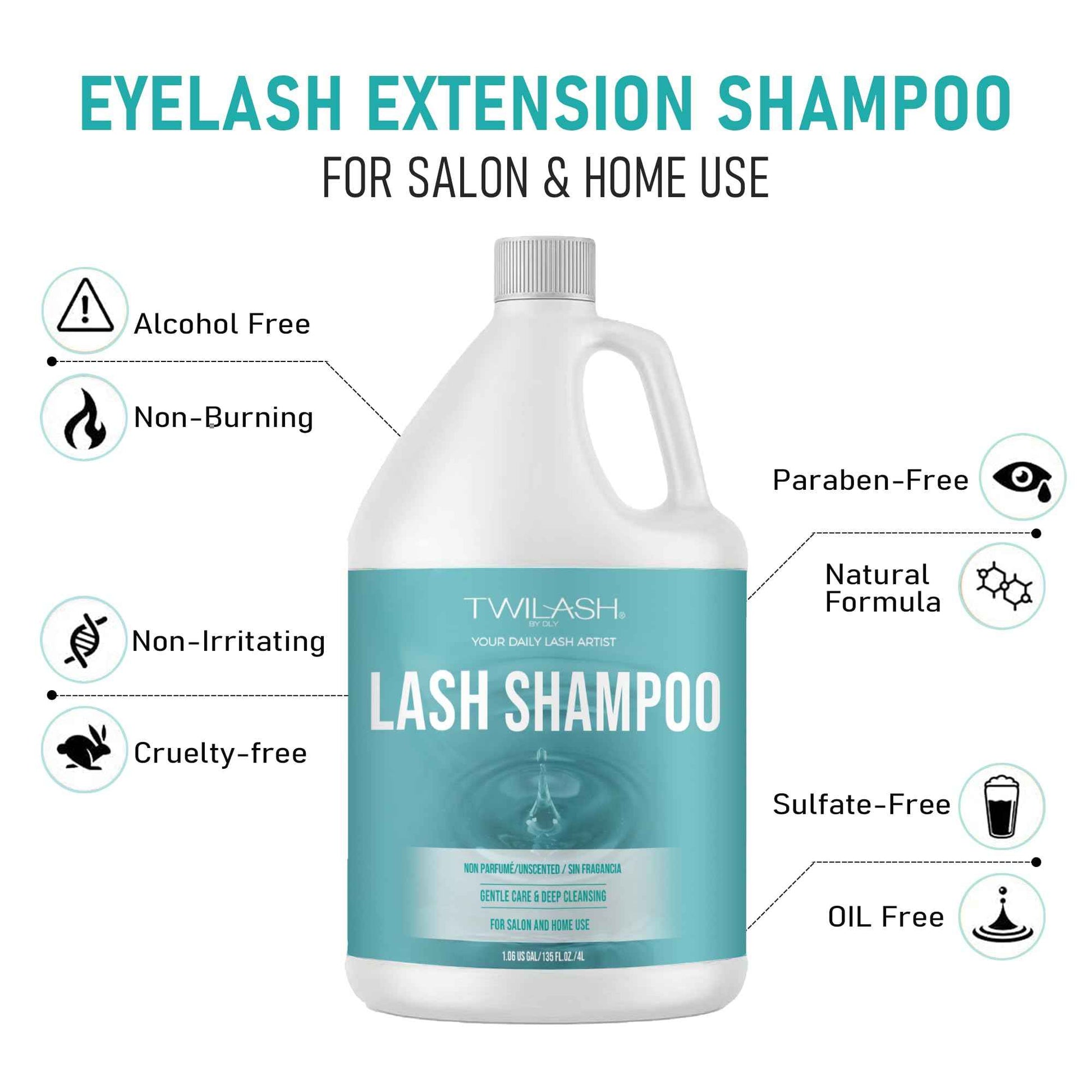 Lash Shampoo Bulk, Eyelash Cleanser for Extensions 4 Liters, Dispenser Pump, Safe Makeup Remover, Non-irritating or Burning Eyelid Foaming Cleanser for Professional Salon and Home Use (Unscented-4L)