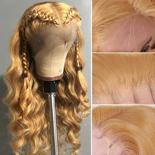 DliliBoon 180% Density 13x6 Ash Blonde Lace Frontal Wig Human Hair Honey Blonde Body Wave Lace Frontal Wigs Human Hair 27# Colored Lace Front Wigs For Women Pre Plucked (22inch)
