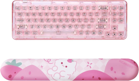 YUNZII X71 Transparent Mechanical Keyboard (Crystal Ice Switch,Pink), Keyboard Wrist Rest (Pink