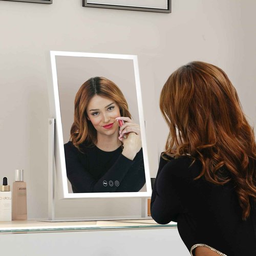VANITII Vanity Mirror with Lights 12”x16” Hollywood Makeup Mirror with 10X Magnification and Free Rotation Dimmable 3 Color Modes Smart Touch LED Mirror