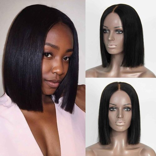 Topnormantic Wear and Go Glueless Wigs Human Hair Pre Plucked Pre Cut, Blunt Cut Bob Wigs Human Hair Bleached Knots 210% Density 12A Brazilian Virgin Hair 5x5 HD Lace Closure Wigs Black Women 10 Inch