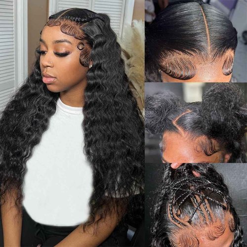 Bling Hair Princess 20 Inch Deep Wave Lace Front Wigs Human Hair 200 Density 13x6 Transparent Lace Frontal Wigs Human Hair Pre Plucked Deep Curly Human Hair Wig