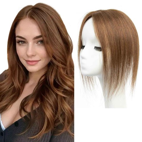 isheeny Hair Toppers For Women Real Human Hair Dark Brown #2 12Inch Human Hair Topper for Women, 2 Clips Secure Hold, Realistic Artificial-Base Scalp For Changing Your Look