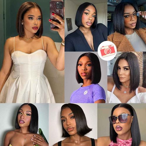 YYJP 12 Inch Bob Wig Human Hair - Natural Black 13x4 HD Lace Front Wigs Human Hair for Black Women, 180% Density, Natural Hairline, Straight Short Glueless Wigs Human Hair Pre Plucked Pre Cut Bob