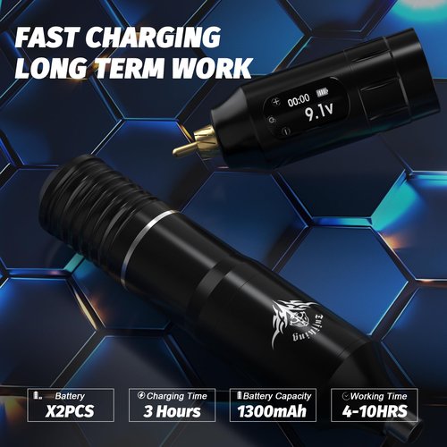 Black Tattoo Gun Machine Kit - Cordless Tattoo Gun Kits, Rotary Tattoo Pen Set with 2 Batteries, Tattoo Supplies Set with 20Pcs Needles for Beginners Artists (Black-82Pcs)