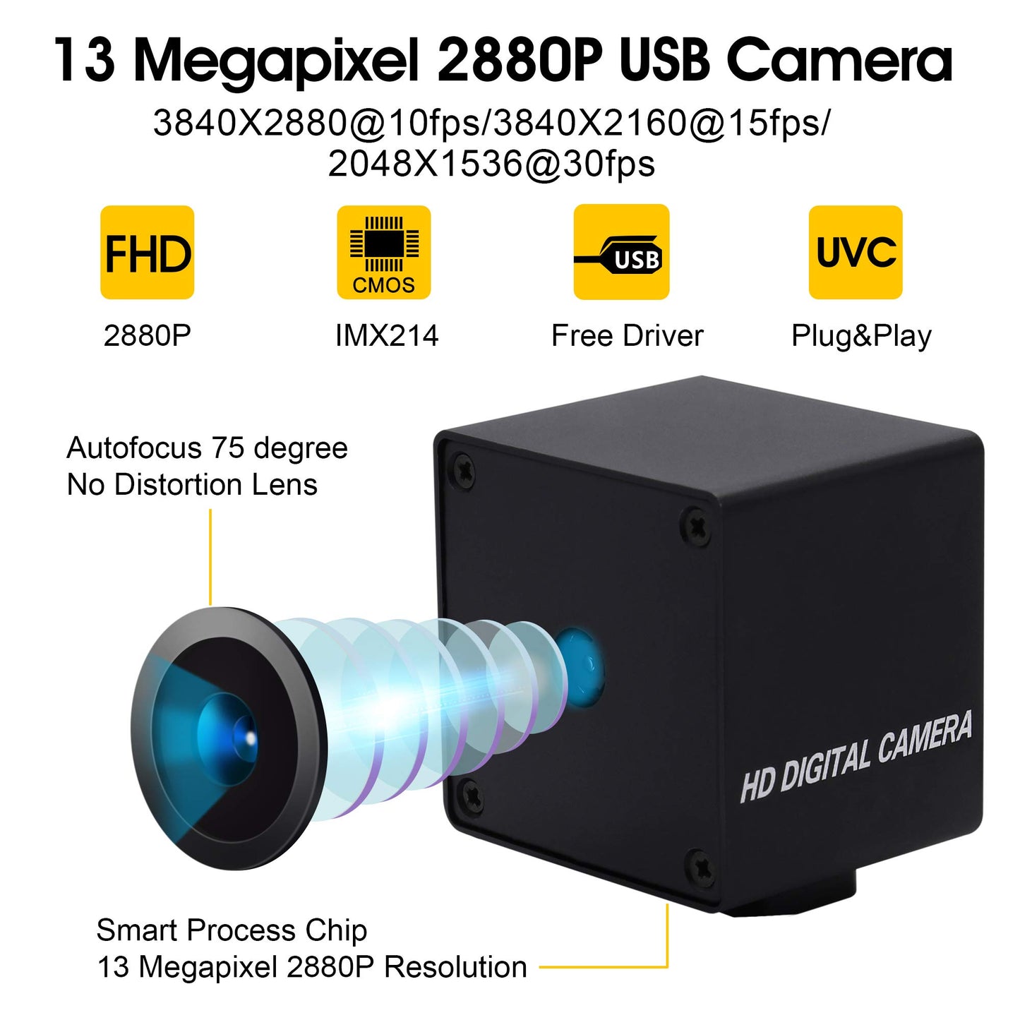 13mp USB Camera with Microphone Autofocus Audio Video Webcam for Computer Mini UVC USB2.0 PC Camera with Metal Case Industrial Embedded USB with Camera IMX214 Web Camera for Laptop Jetson Nano