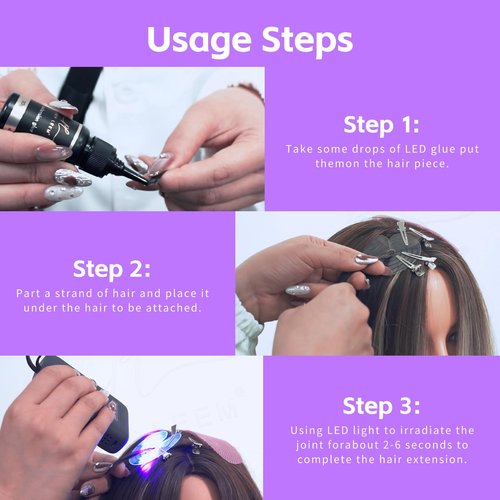 V Light Hair Extension Kit, Light Hair Extension Machine, Portable Fast Curing Glue Wig LED Lamp for Home Salon (405nm black)