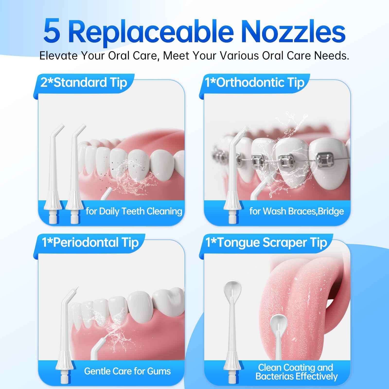 300ML Large Tank Water Dental Flosser for Teeth, Portable Cordless Oral Irrigator with 5 Replaceable Jet Tips, 4 Modes, IPX7 Waterproof Rechargeable Deep Cleaning Picks for Home Travel