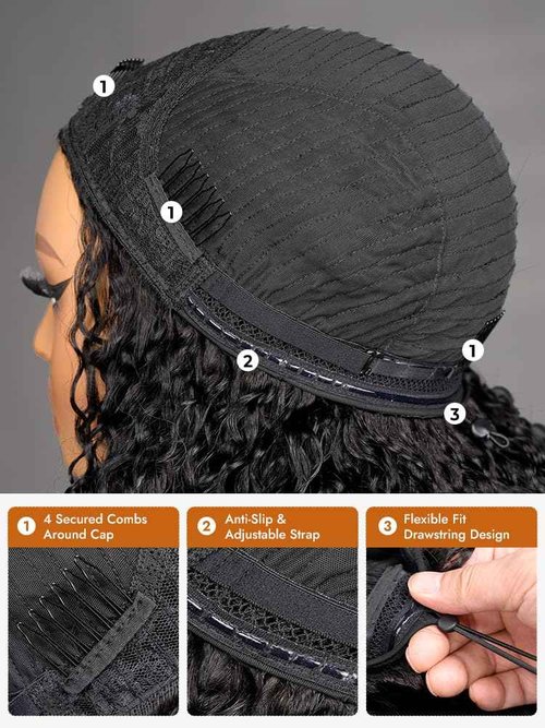 Ali Pearl Curly Half Wig Human Hair Real 180% Density Glueless Upgrade 3 IN 1 Half Wig with Drawstring Seamless Clip ins Flip Over Kinky Curly Human Hair for Beginner Friendly No Glue No Lace16 Inch