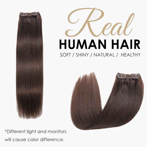 Ornate Hair Extensions Brown Real Human Hair Darkest Brown 100g Invisible Removable Thick Straight Fishing Line 8 Pieces Per Set Clip in Extensions Human Hair (4# clip in human hair, 22 inches-100g)