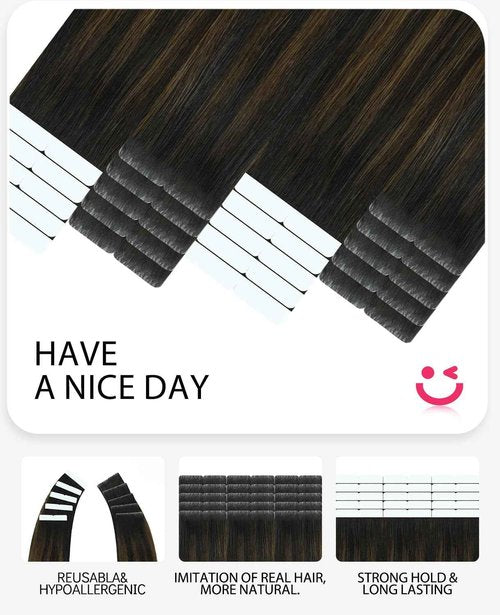 Youngsmile Invisible Tape in Hair Extensions Human Hair #1B/4/27 Natural Black to Chocolate Brown and Caramel Blonde 20pcs 40g 18 Inch Injection Tape in Hair Extensions Human Hair (#1B/4/27,18'')