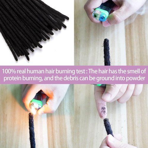 Originea Dreadlock Extensions Human Hair for Man/Women Full Head Handmade 0.8cm Thickness Can Be Dyed and Bleached Dreadlocks Bulk Permanent Loc Extensions (8 Inch 60 Strands, 1B# 0.4cm)