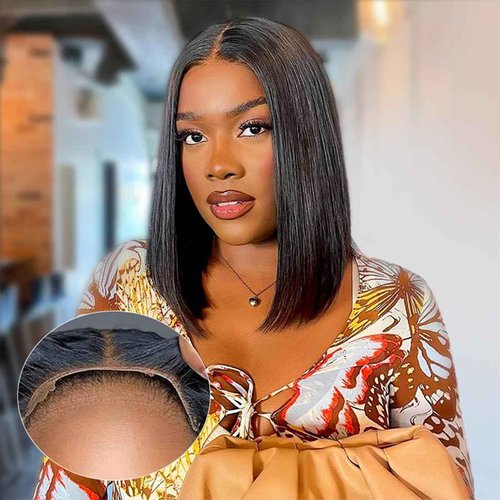 ISEE Hair M Cap 9x6 Bob Wig Human Hair Glueless Wigs Pre Plucked Pre Cut HD Lace Front Glueless Wigs Human Hair 180% Density Short Straight Bob Wigs for Black Women 10 inch