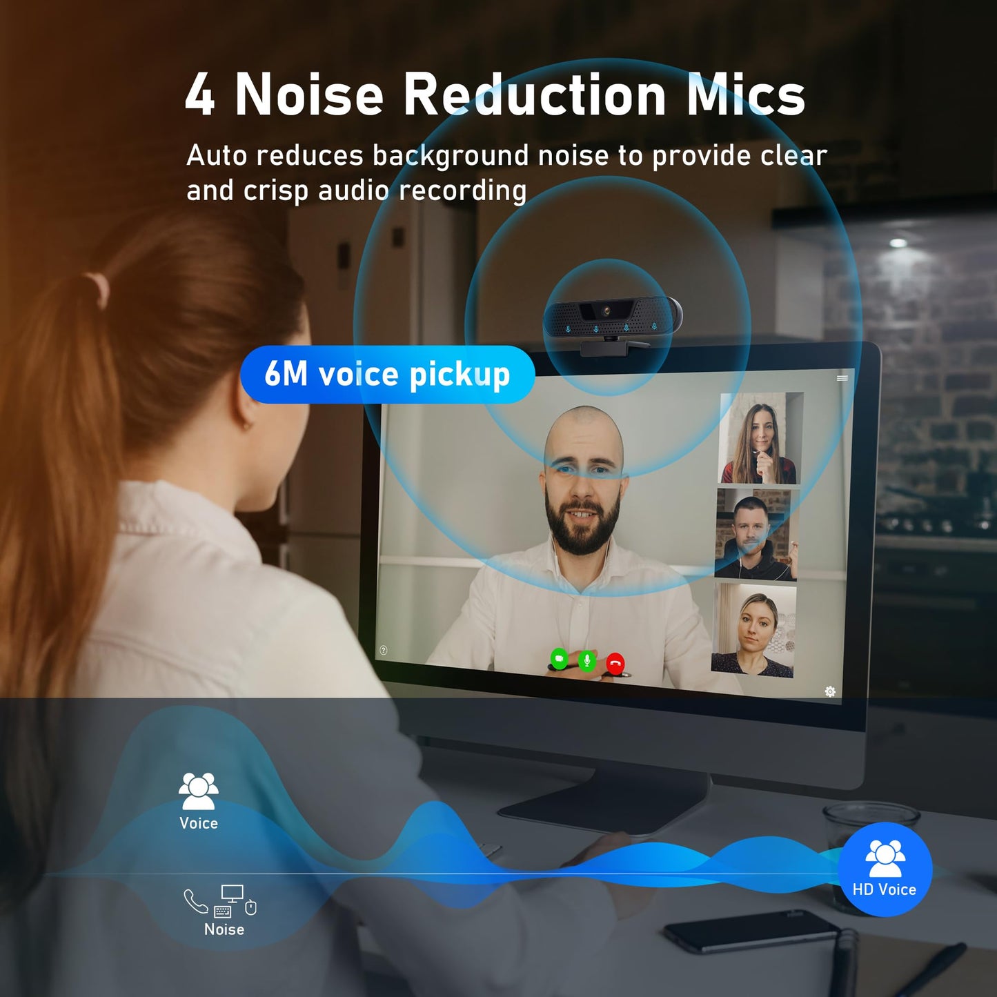 1080P 60FPS Webcam, VIZOLINK FHD computer video camera with 4 Noise-canceling Microphone, Privacy Cover and Tripod for PC/Mac, Work with Live Streaming, Gaming, Video Calls, ZOOM, Skype, OBS, Facetime