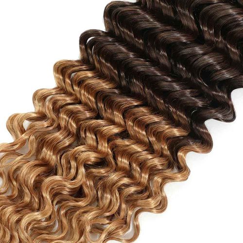 Freiuoke Black and Blonde Human Hair Extensions 4/27 Deep Wave Bundle 8A Brazilian Virgin Hair 3 Bundles 18 20 22 Inch Honey Blonde Deep Wave Bundles