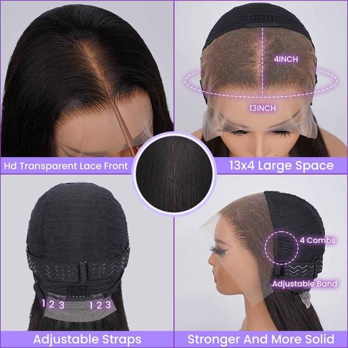 TONGMAY 250% Density Straight HD Lace Front Wigs Human Hair Pre Plucked Bleached Knots 13x4 Transparent Lace Frontal Wig with Baby Hair 100% Virgin Human Hair Wigs for Women (Natural Color,18 inch)