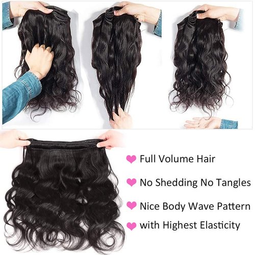 Releek Body Wave Bundles Human Hair 100% Unprocessed Body Weave Raw Hair 10A Brazilian Virgin Hair 4 Bundles (16 16 18 18 Inch) Natural Black Color Hair Extensions For Black Women