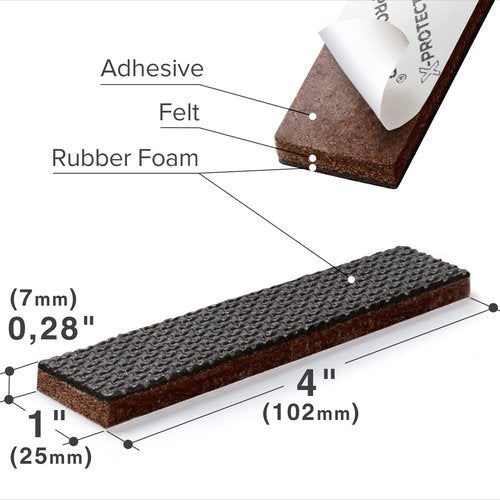 X-PROTECTOR 8 PCS Non-Slip Furniture Pads 1' x 4' Rubber Grips Self-Adhesive Floor Protectors