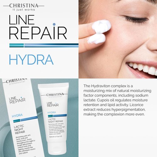 -CHRISTINA- Line Repair Hydra Night Cream with Lactic Acid | Nighttime Bliss for Skin Alignment & Rejuvenation | Elasticity Boosting, Wrinkle Reducing Night Face Cream 60ml