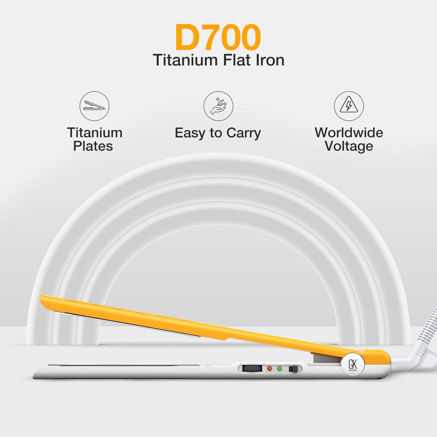 GK Hair Titanium Flat Iron D700 & Vented Brush Set – 360° Swivel, Auto Shutoff, Wet & Dry Straightener with 2.5inch Vent Brush for All Hair Types