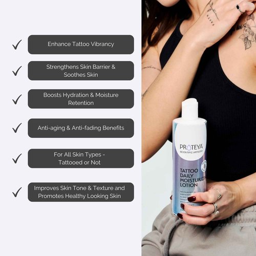 Proteya Tattoo Daily Moisturizing Lotion | Hydrating Daily Tattoo Care w/Niacinamide and Hyaluronic Acid to Enhance and Preserve Your Tattoos, 12 oz (3 Pack)