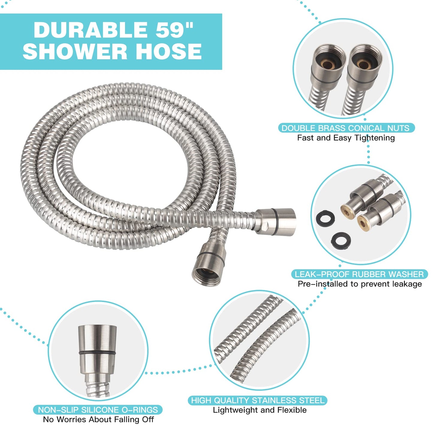 JDO Shower Head with Handheld, High Pressure Handheld Shower Head 6 Settings, Detachable Set with Stainless Steel Hose and Shower Bracket (Brushed Nickel)