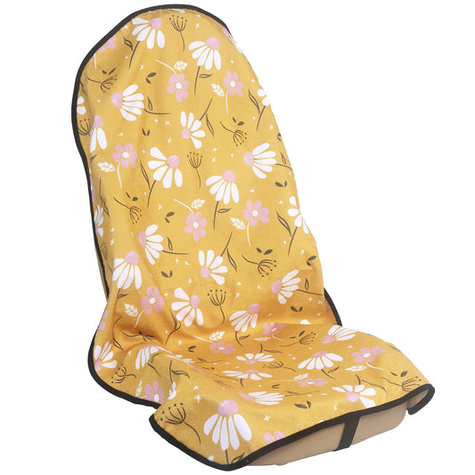 LoyaGour Car Seat Cover Protector Front Seats,for Gym Workout,Running,Swimming,Beach and Hiking,Waterproof Sweat Towel Bucket Seat Covers for Cars SUV Trucks (Chamomile and Yellow, 1Pcs)