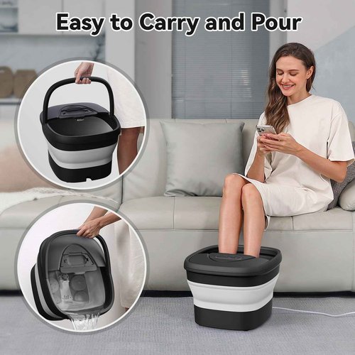 BEAUMOI Foot Spa Collapsible, Foot Bath Massager with Heat, Remote, Timer, and 24 Motorized Shiatsu Massage Balls, Foot Soaking Tub Supports Hot/Cold Water Soaking- BA03H