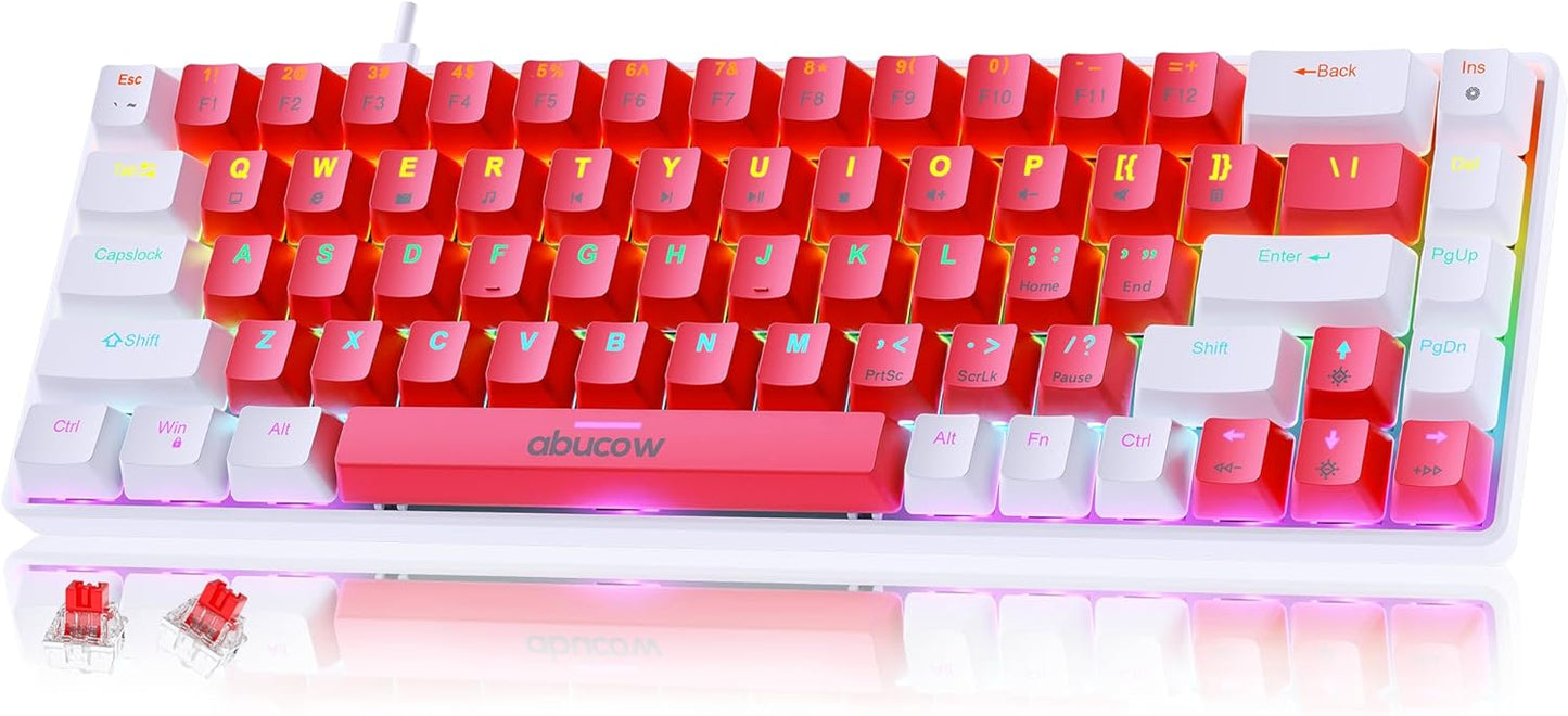 abucow 60% Mechanical Keyboard with Blue Backlight 68-Key Gaming Keyboard Gray-Black Keycaps - Red Switches for a Premium Typing and Gaming Experience PC Mac (Gray-Black)