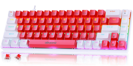 abucow 68-Key Mechanical Keyboard with Colorful Backlight 60% Gaming Keyboard White-Red Keycaps - Red Switches for a Premium Typing and Gaming Experience on PC and Mac