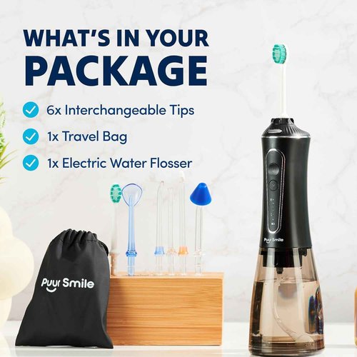 Puur Smile Professional Water Flosser - Advanced Dental Care for a Healthier Mouth, Gum, and Teeth - IPX7 Waterproof Oral Irrigator | 7 Replacement Tips, Travel-Friendly, Rechargeable - Oral Hygiene