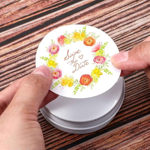 Patelai 2 oz 120 Pcs Metal Round Tins Aluminum Tin Cans Salve Tins Containers with Screw Lid 20 Sheets Stickers for Christmas Salve Spice Candies Balms Candles(White)