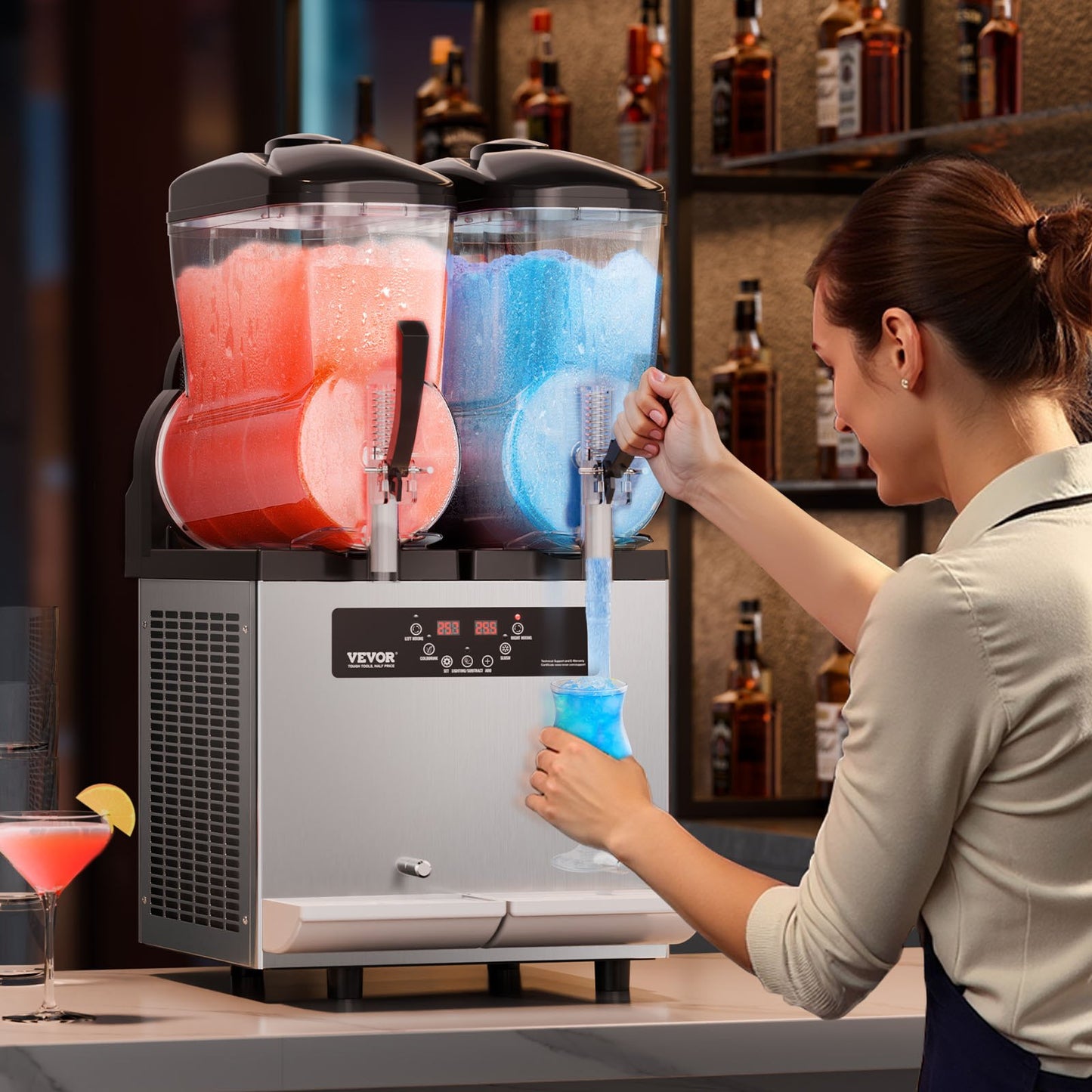 12L Commercial Slushy Machine for Margaritas & Frozen Drinks - Double Tank