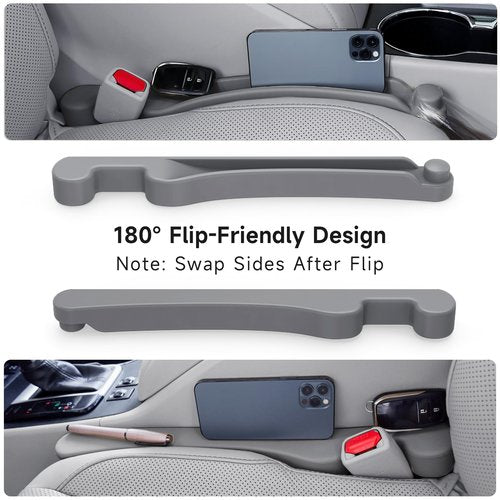 Car Seat Gap Filler Set of 2, Soft Foam Multifunctional Seat Side Gap Filler with Organizer & Hook Function, 3in1 Gap Stopper Universal Fit Car SUV Truck Fill The Gap Between Seat & Console(Gray)