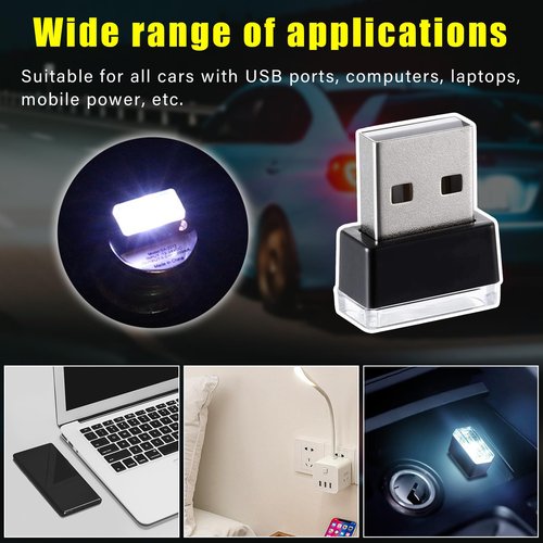 Augeny 4 PCS USB LED Car Interior Atmosphere Lamp, Plug-in USB Decor Night Light, Portable Auto Ambient Lighting Kit, Universal Vehicle Interior Accessories for Most Cars (White)