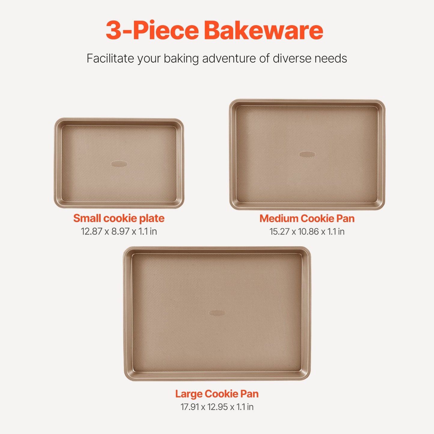 3-Piece Nonstick Carbon Steel Baking Pan Set with Silicone Handles