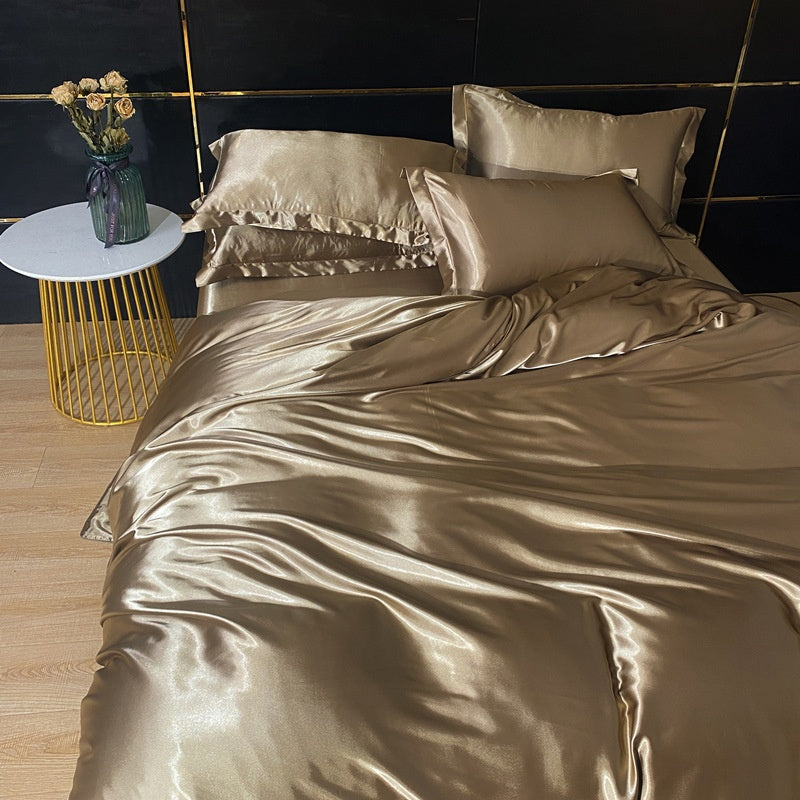 Silky Four-Piece Bedding Set - Quilt Cover Bed Sheet & Fitted Sheet