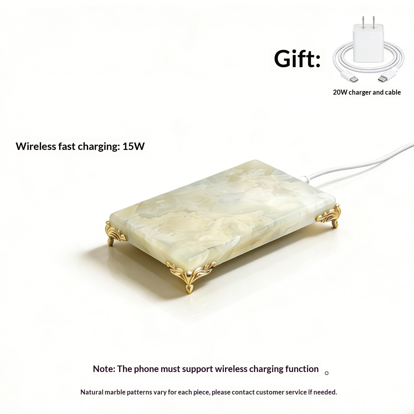 Natural Marble Wireless Charging Stand - Elegant Home Office Accessory