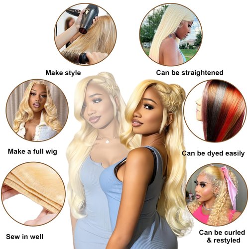 613 Blonde Body Wave Bundles Human Hair 14 16 18 Inch 100% Unprocessed Virgin Hair Extensions 12A Quick Weave Bundles Human Hair Double Weft