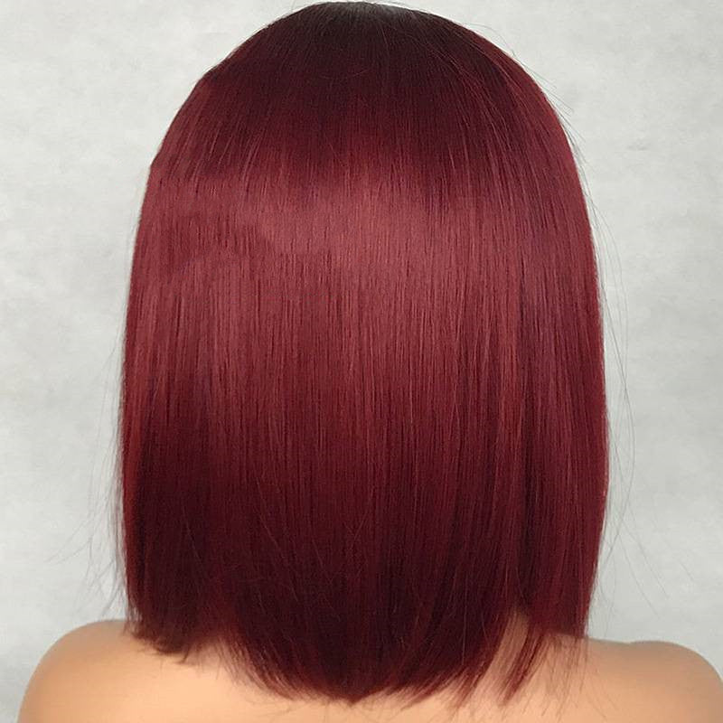 Red Water Wave Peruvian Human Hair Lace Front Wig 16 Inch Short Style