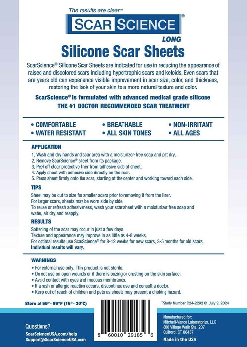 Medical Grade Silicone Scar Sheets - Long Water-Resistant Silicone Scar Tape - Advanced Solution for Surgical Scars, Stretch Marks, and Keloids - 7-Inch Strips, 12-Pack