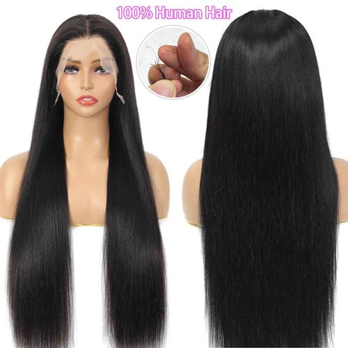 Zlzlblbl Straight Lace Front Wigs Human Hair Pre Plucked 13x6 Lace Frontal Wigs Human Hair 24inch Glueless Wigs Human Hair Natural Color Lace Front Wigs for Women