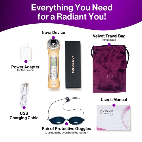 Nova 4-in-1 Facial Wand: Red, Blue and Green Light Therapy, Galvanic Ion Cleansing, Ultrasonic Face Lift & Anti-Aging Device, Tightening, and Rejuvenation for Home Use