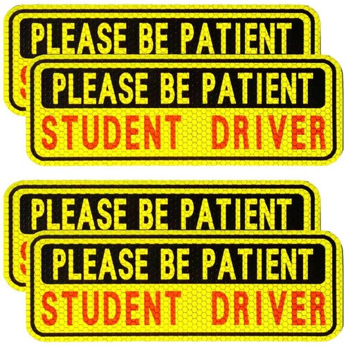 BFXM 4 PCS Student Driver Magnet for Car, Please Be Patient Funny Magnetic Student Driver, New Driver Safety Warning Bumper Sticker Signs, Reusable Movable Rookie Driver Reflective Magnets Stickers