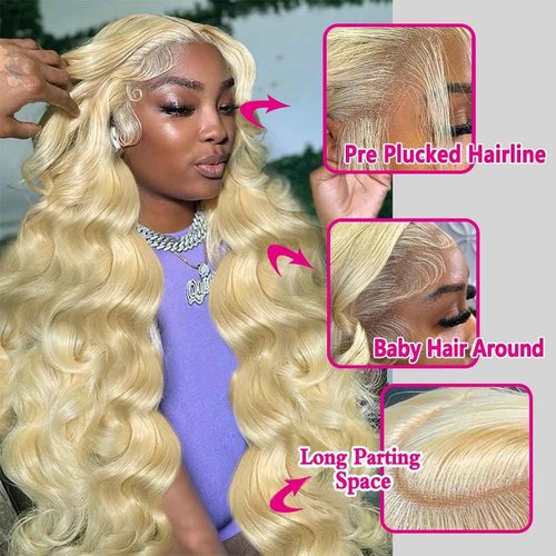 Jewhaut 613 13x6 Lace Front Wig Human Hair 28 Inch Body Wave Blonde Wig Human Hair 613 HD Transparent Lace Frontal Wigs Human Hair Pre Plucked Blonde Wig
