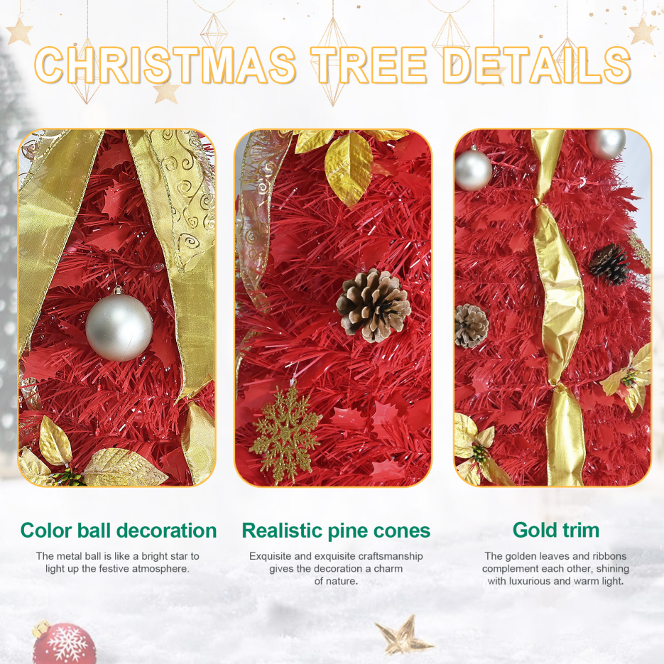 6FT Artificial Red Christmas Tree with 150 LED Lights