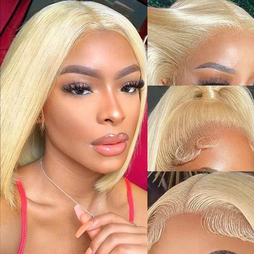 Rebecca Fashion Blonde Bob Wig Human Hair 613 Lace Front Wig Human Hair Bob 13X4 Blonde Lace Front Human Hair Wig Pre Plucked With Baby Hair 150% Denisty 12 inch