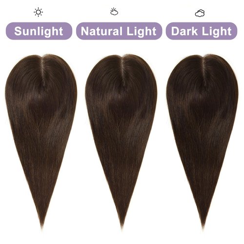 Topunique Hair Toppers for Women Real Human Hair, 4.5x5 Inch Swiss Lace Base No Bangs Top 12 Inch Length #4 Medium Brown