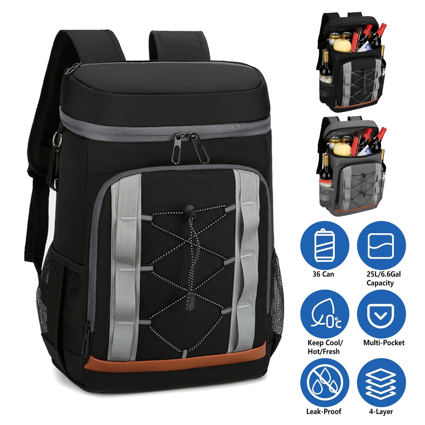 Insulated Cooler Backpack with 36 Can Capacity - Multi-Pocket Design