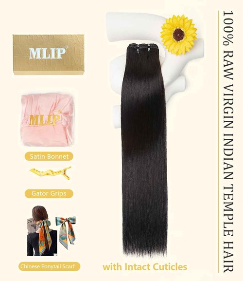 mlip Raw Indian Hair Bundle Straight, Enhanced Quality Bundle, 18A Virgin Hair 18 inches, No Tangle Shedding, Triple the Lifespan, Keep Texture Silky Soft After Multiple Washes, Natural Color